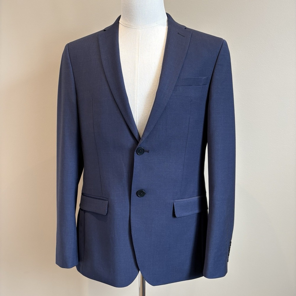 Ted‎ Baker Blue Panama Jacket 38R Blazer Plain Slim Fit Wool Sport Coat 2 Button